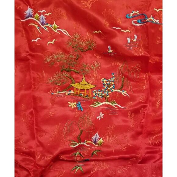 VTG Marianne von der OstenWomensRed Embroidered Kimono Sz XL Belt Robe Drsg Gown - Picture 7 of 11